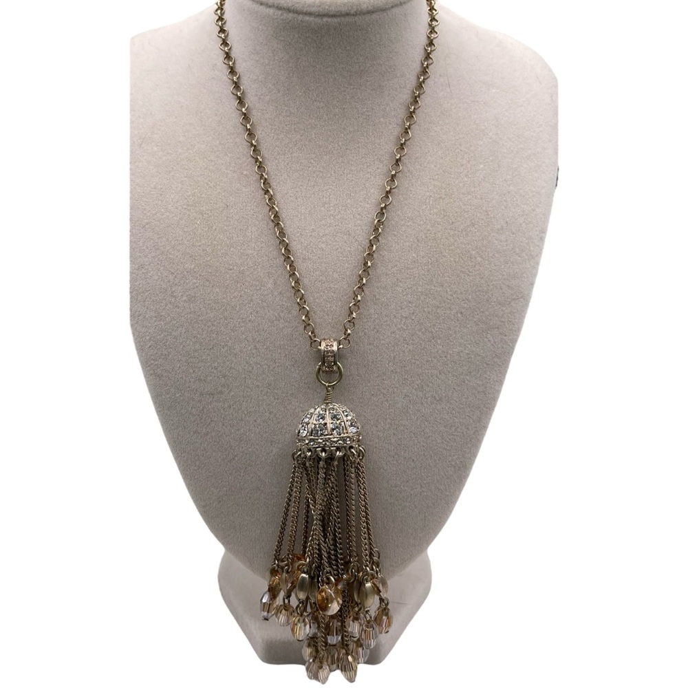 LOFT Gold-Tone Tassel Necklace with Clear and Champagne Beads